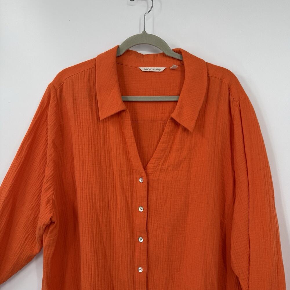 Soft Surroundings 3X Gauze Top Button Up V Neck Long Sleeve Orange Cotton - Picture 4 of 9